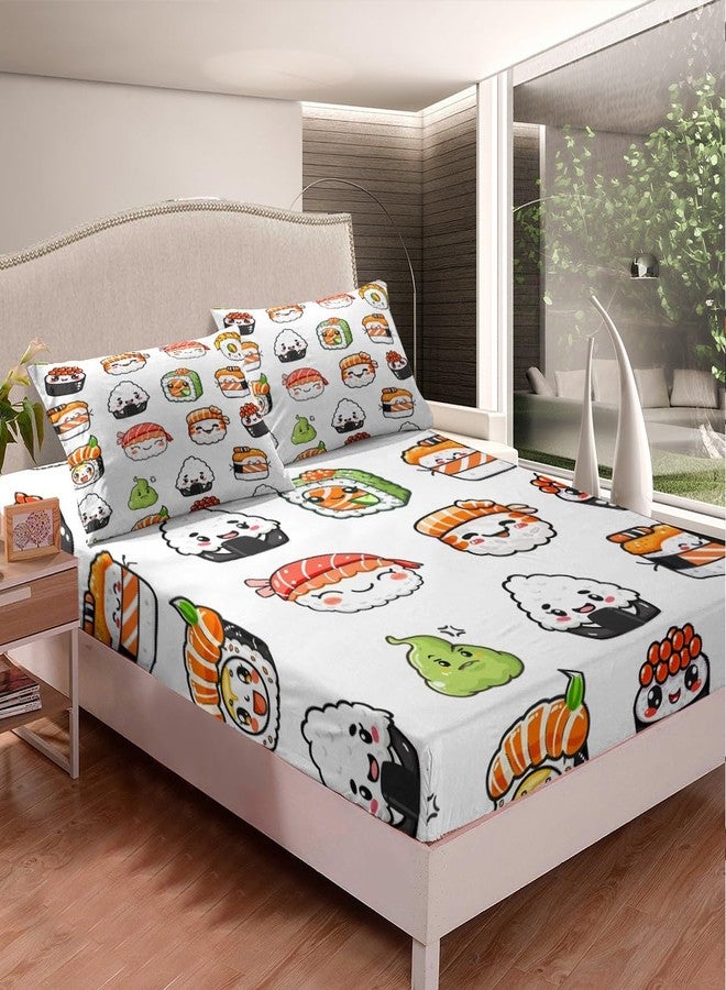 Feelyou Kids Bed Sheets Twin Size Cute Sushi Print Bed Sheet Set For Girls Boys Children Bedroom Kawaii Decor Cartoon Japanese Style Bedding Set Teens Sheets Set with Fitted Sheet, Flat Sheet,1 Pillow Case - Image 2