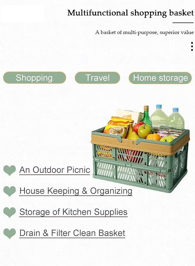 Beauenty Collapsible picnic basket,Hand-Held Picnic Basket, Portable Camping Basket, Vegetable Crates,Portable Plastic Storage Basket Grocery Bin, Kitchen Basket, Supermarket Shopping Basket - Image 4