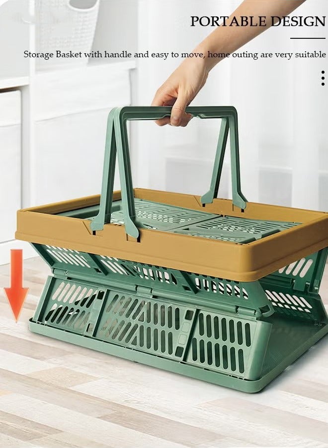 Beauenty Collapsible picnic basket,Hand-Held Picnic Basket, Portable Camping Basket, Vegetable Crates,Portable Plastic Storage Basket Grocery Bin, Kitchen Basket, Supermarket Shopping Basket - Image 3