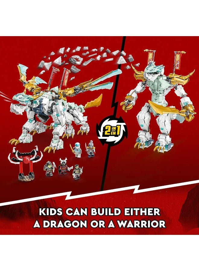 LEGO NINJAGO Zane’s Ice Dragon Creature 71786, 2in1 Dragon Toy to Action Figure Warrior, Model Building Kit, Construction Set for Kids with 5 Minifigures - Image 1