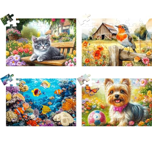 WSCXSC 4 Pack 36 Large Piece Puzzles for Seniors Puzzle Dementia Alzheimers Products Activities for Seniors Dog Cat Bird Fish Easy Jigsaw Puzzle Memory Games Gift for Elderly Adult with 4 Storage Bags - Image 1