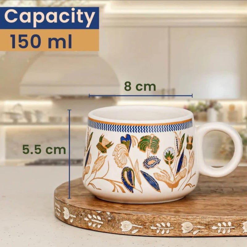 Maxxinn Bronze Petals Ceramic Tea Set with Kettle 6 Tea Cups & 1 Kettle | Microwave and Dishwasher Safe Teapot Set | Kettle Set with Cups | Morning Cup Set with Kettle for Gifting - Image 5