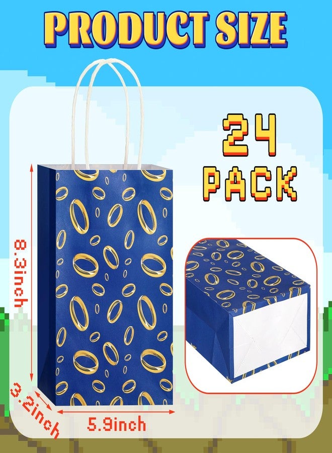 Kolldenn 24 Pcs Gold Rings Goodie Bags with Handles Golden Cartoon Paper Bags Video Game Party Favors for Gamer's Party Decorations Birthday Gifts Snack Supplies(Blue) - Image 2
