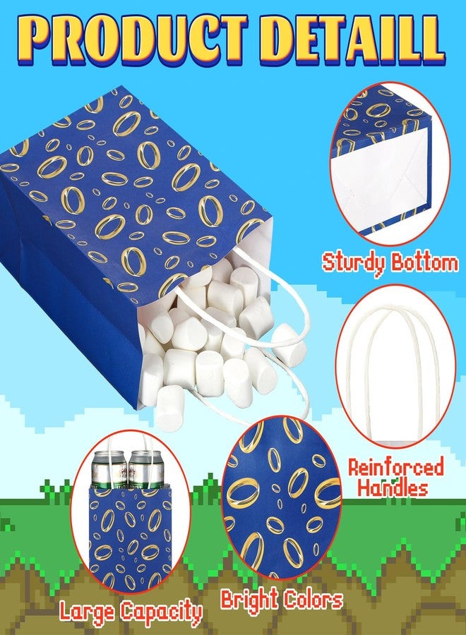 Kolldenn 24 Pcs Gold Rings Goodie Bags with Handles Golden Cartoon Paper Bags Video Game Party Favors for Gamer's Party Decorations Birthday Gifts Snack Supplies(Blue) - Image 3