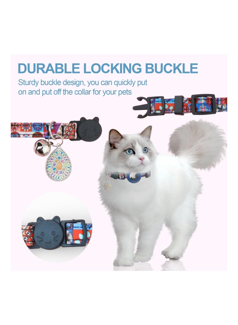 SOLARAE Airtag Cat Collar Breakaway, Kitten Collar for Apple Air Tag Holder and Bell for Girl Boy Cats, 0.4 Inches in Width and Lightweight(Blue-Red) - Image 2