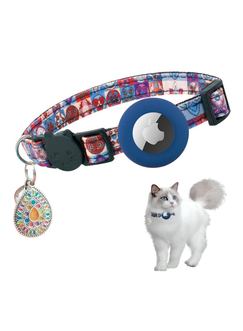 SOLARAE Airtag Cat Collar Breakaway, Kitten Collar for Apple Air Tag Holder and Bell for Girl Boy Cats, 0.4 Inches in Width and Lightweight(Blue-Red) - Image 1