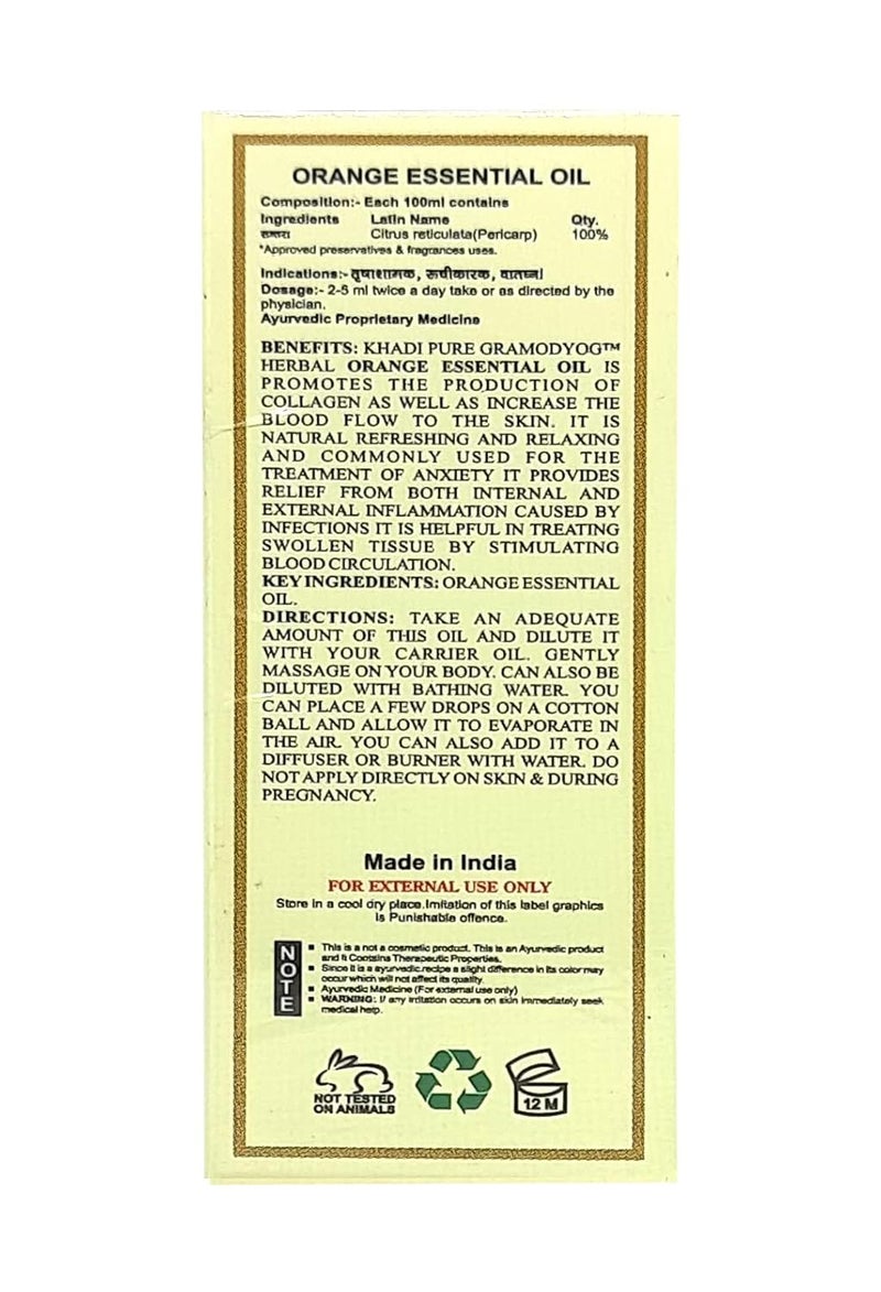Khadi Pure Gramodyog Khadi Pure Herbal Orange Essential Oil Uplifting Refreshing Aromatherapy Blend Boosts Mood Reduces Stress Enhances Skin Radiance 100 Natural Therapeutic Grade 15 ml Black KPORANGEOX1  - Image 2