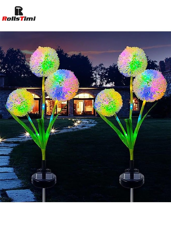 RollsTimi  Solar Garden Lights Outdoor Decor, 2 Pack Upgraded Solar Powered Dandelion Flower Lights with 36 Bright Colorful LEDs IP65 Waterproof for Yard, Patio, Lawn, Garden, Pathway Decoration - Image 1