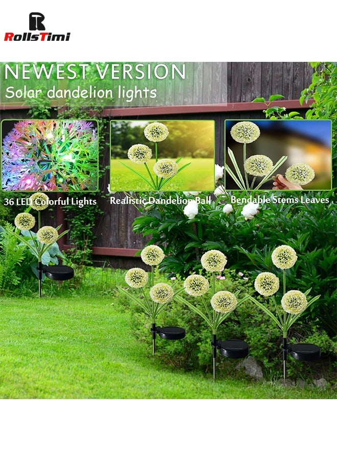 RollsTimi  Solar Garden Lights Outdoor Decor, 2 Pack Upgraded Solar Powered Dandelion Flower Lights with 36 Bright Colorful LEDs IP65 Waterproof for Yard, Patio, Lawn, Garden, Pathway Decoration - Image 2