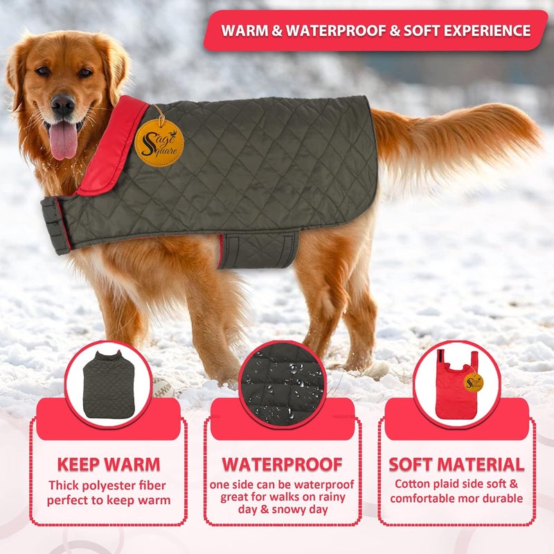 Sage Square Reversible Extra Warm Dog Coat, Fleece Lining Winter Jacket, Waterproof Padded Cold Weather Coat (Red, Medium- 20 Inches) - Image 2