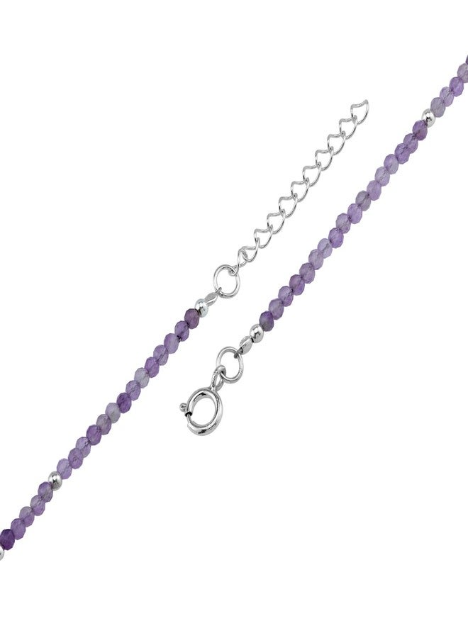 Silvershake 2MM Petite Natural Purple Amethyst Gemstone Bead 925 Sterling Silver Minimalist 9.5 to 10.5 Inch Adjustable Anklet Jewelry for Women February Birthstone Size 9.5 - Image 3