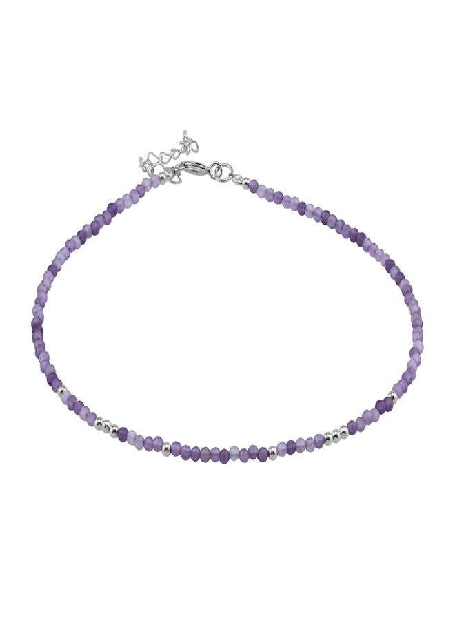 Silvershake 2MM Petite Natural Purple Amethyst Gemstone Bead 925 Sterling Silver Minimalist 9.5 to 10.5 Inch Adjustable Anklet Jewelry for Women February Birthstone Size 9.5 - Image 1