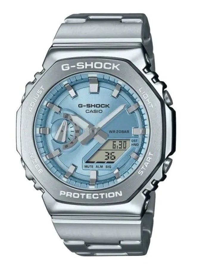 CASIO CASIO G-SHOCK Full Metal Men Watch GM-2110D-2ADR Silver Steel Strap with Sky Blue Dial  - Image 1