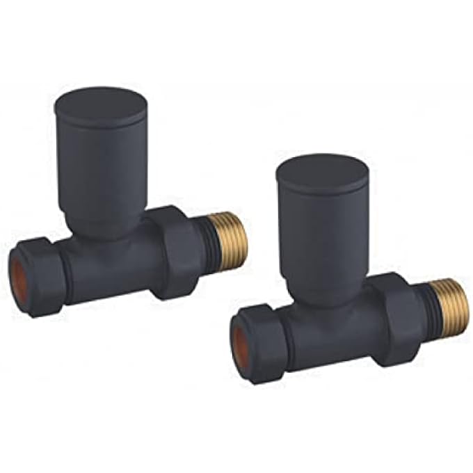 KRA-199 LUNAR ROUND TOWEL RAIL & RADIATOR STRAIGHT VALVES, BLACK - Image 1