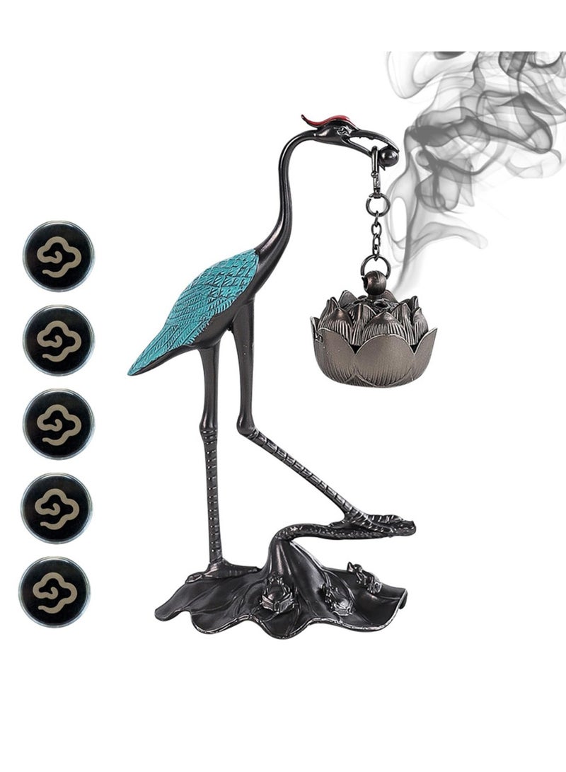 Excefore Incense Cones Holder with Hanging Lotus Zinc Incense Holders with 5 Pack Home Decoration Crane Incense Cones Burner Home Decor, Bedroom and Living Room Aromatherapy Decoration - Image 1