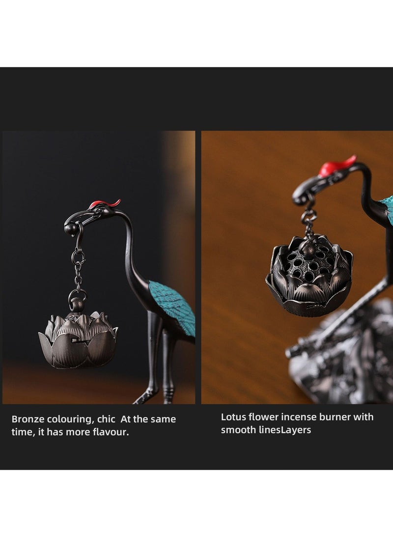 Excefore Incense Cones Holder with Hanging Lotus Zinc Incense Holders with 5 Pack Home Decoration Crane Incense Cones Burner Home Decor, Bedroom and Living Room Aromatherapy Decoration - Image 2