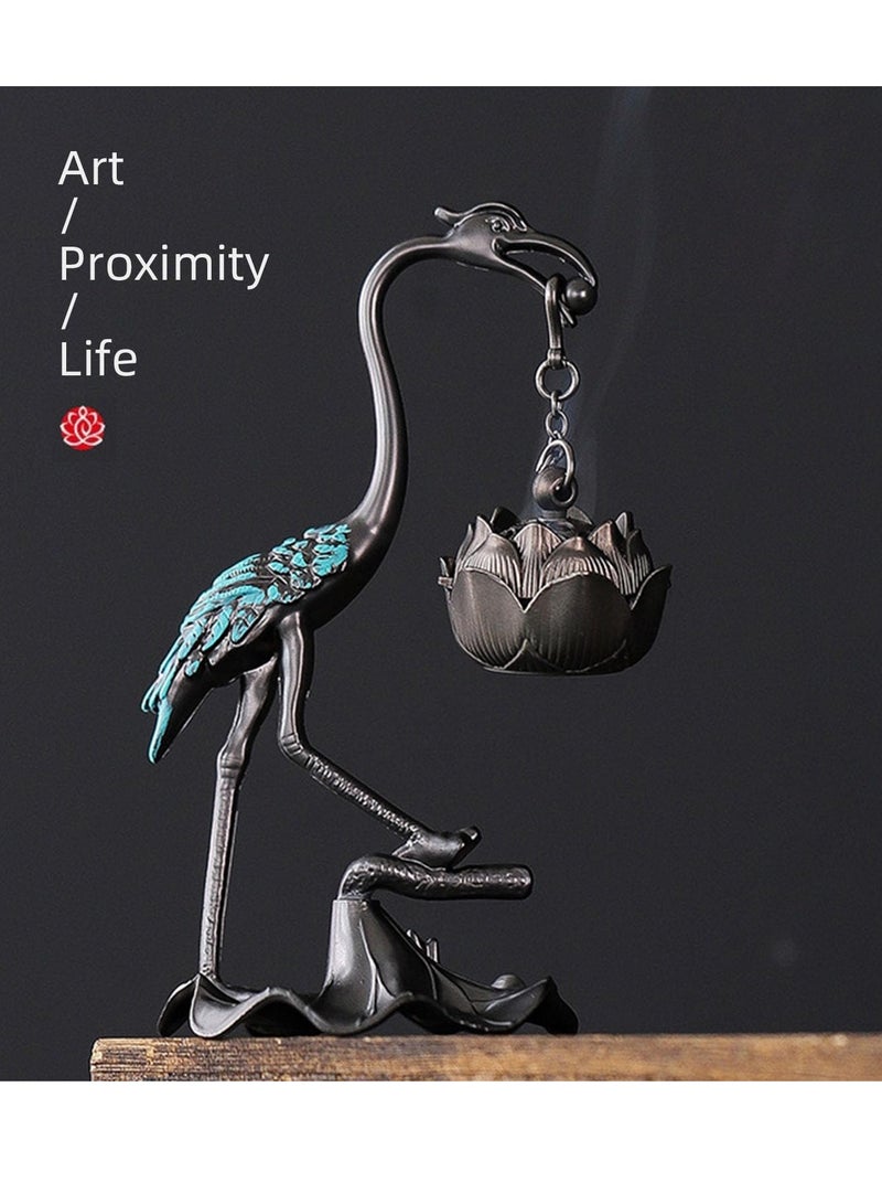 Excefore Incense Cones Holder with Hanging Lotus Zinc Incense Holders with 5 Pack Home Decoration Crane Incense Cones Burner Home Decor, Bedroom and Living Room Aromatherapy Decoration - Image 3