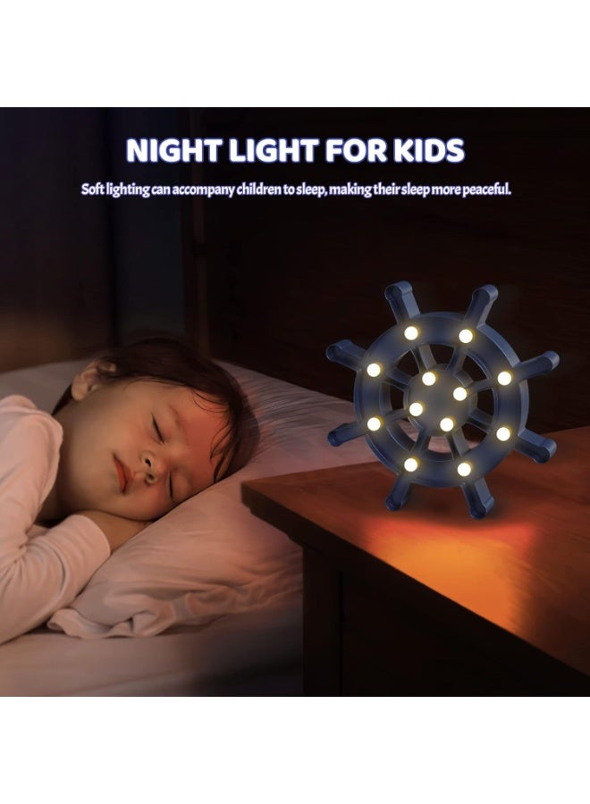 Generic valueable 1 Blue ship wheel wall decor, beach-themed kids' room decor, battery-operated night light for children, coastal wall decor, ocean decor, coastal decor - Image 3