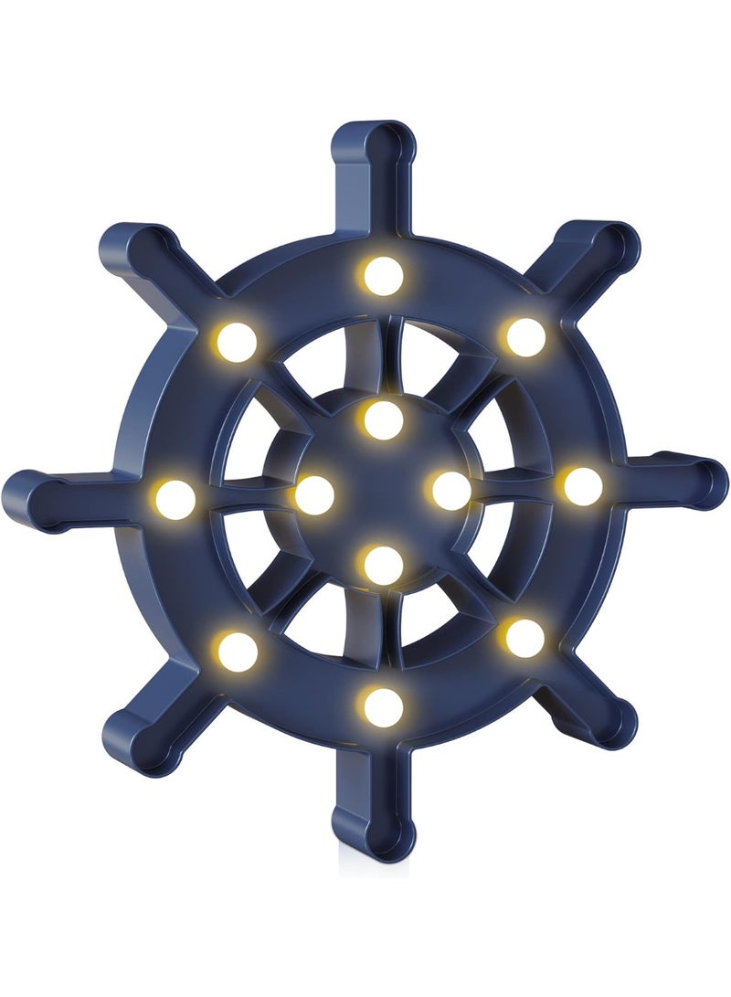 Generic valueable 1 Blue ship wheel wall decor, beach-themed kids' room decor, battery-operated night light for children, coastal wall decor, ocean decor, coastal decor - Image 1