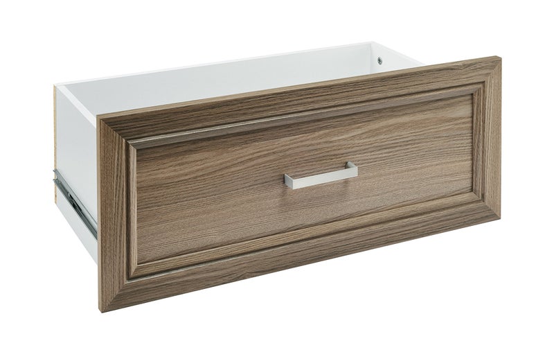 ClosetMaid SuiteSymphony Wood Drawer Add On Accessory Shaker Style for Storage Closet Clothes x 10 Size for 25 in Units Natural GraySatin Nickel 25 X 10