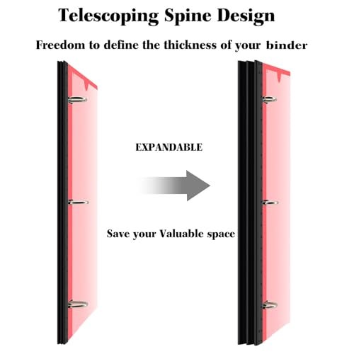 INFUN 1 Inch Telescoping 3 Ring Binder - 1PCS,Flexible Round Binder with Customizable Front Cover and Clear Catalog Pocket, 1 Inch Rings, 225 Sheet Capacity-Red - Image 2