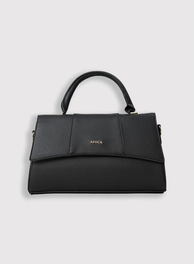 AMICA Solana Hourglass Top Handle Mini Crossbody Bag for Women- Black