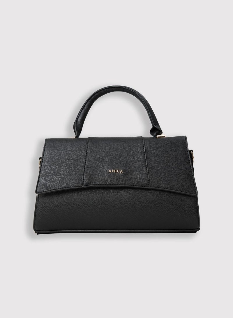 AMICA Solana Hourglass Top Handle Mini Crossbody Bag for Women- Black - Image 1