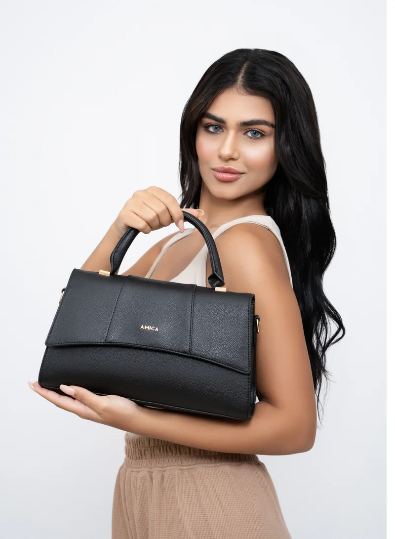 AMICA Solana Hourglass Top Handle Mini Crossbody Bag for Women- Black