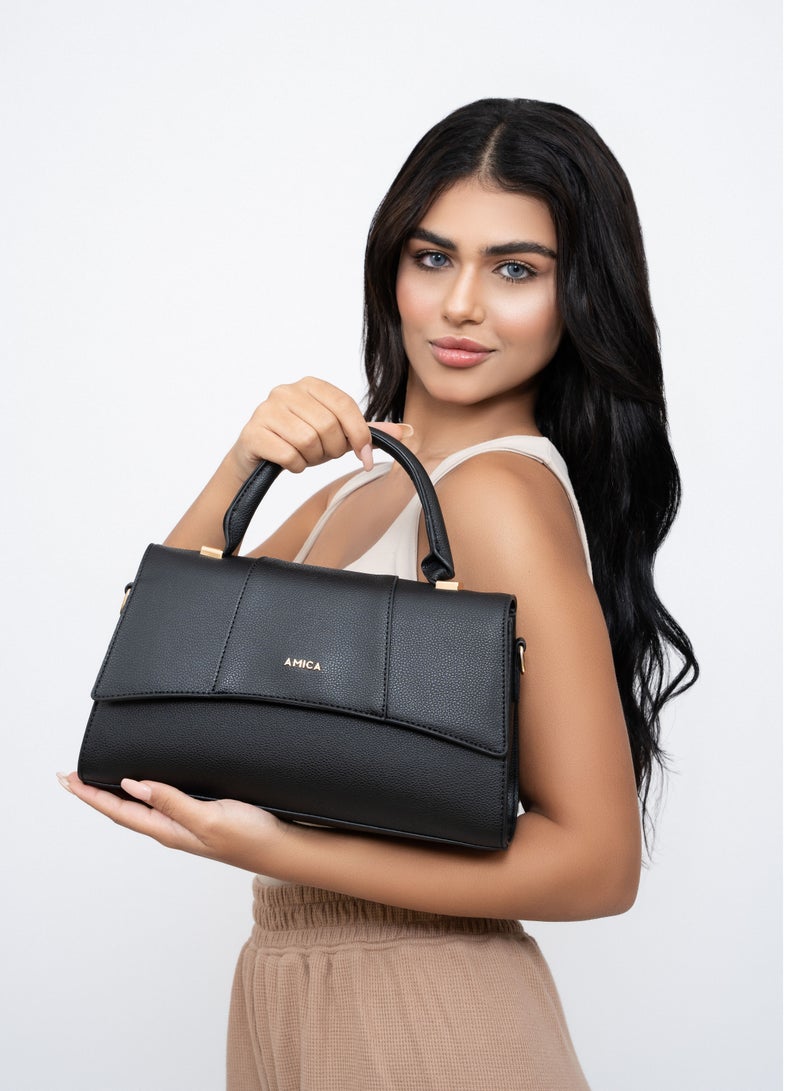 AMICA Solana Hourglass Top Handle Mini Crossbody Bag for Women- Black - Image 5