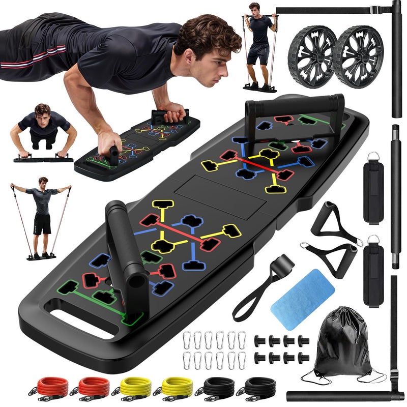 MQRW Push Up Board,Home Gym,Portable Exercise Equipment,Pilates Bar and 20 Fitness Accessories with Resistance Bands and Ab Roller Wheel,Full Body Workout at Home - Image 1