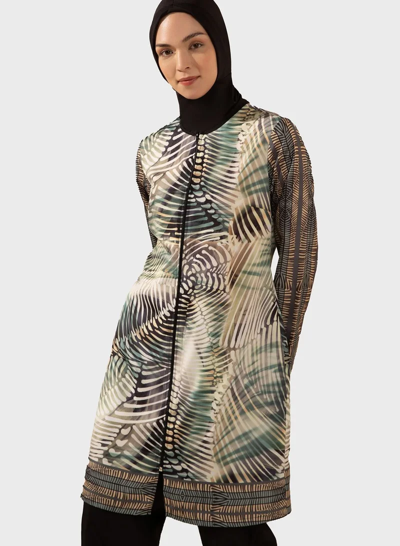 Mayo Bella by Modanisa Printed Zip Detail Burkini Set