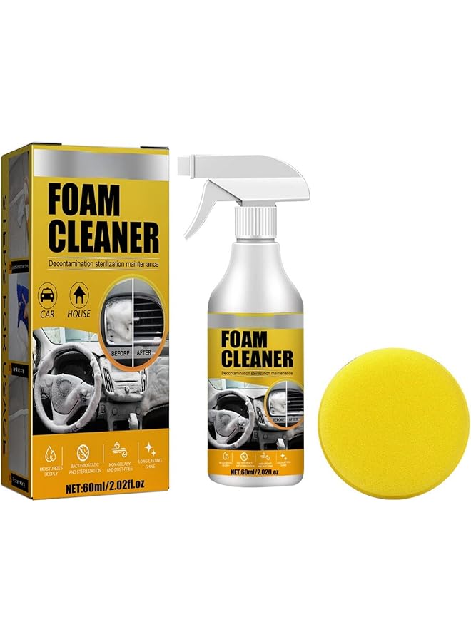 PROMASS Automotive Interior Foam Cleaner 60ml Waterless Cleaning Solution, Deep Cleaning Power, for Fabric Seats, Leather Upholstery, Vinyl, and Plastic, Refreshes Upholstery, Removes Tough Stains - Image 1