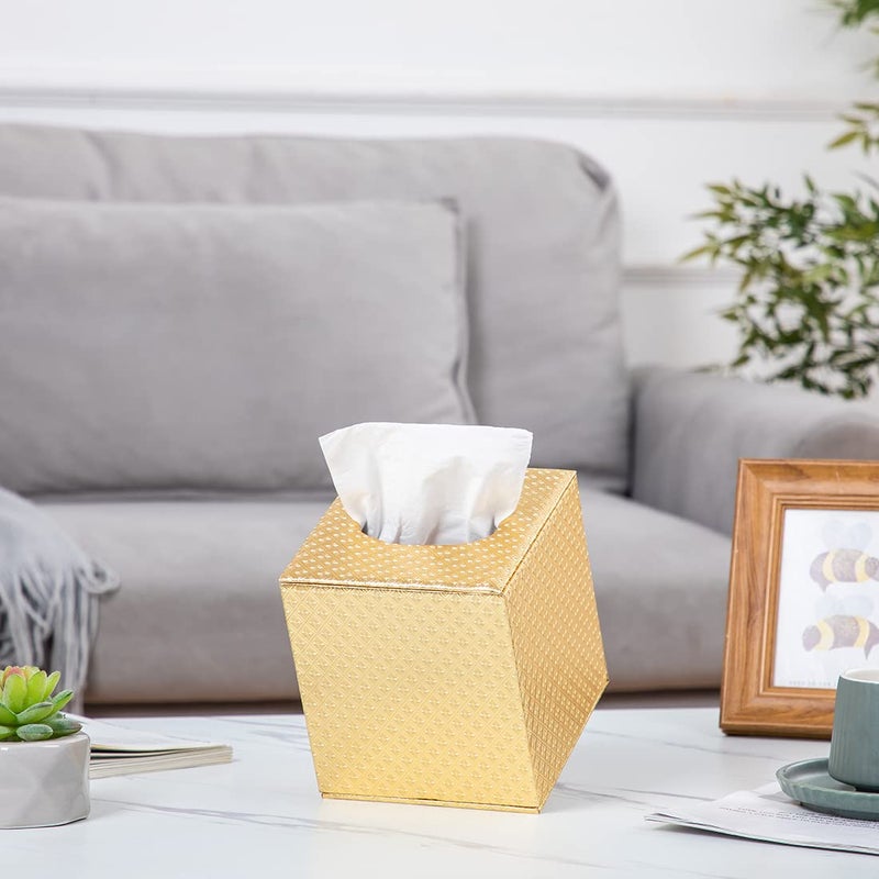 SUNYUROU Gold Tissue Box Cover,Tissue Box Cover Square,Gold Tissue Box Holders,Tissue Holder for Bathroom Accessories,Bathroom Tissue Holders - Image 4