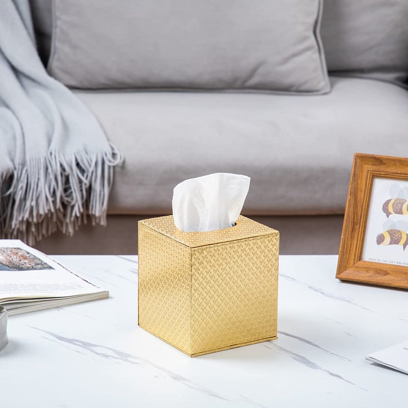 SUNYUROU Gold Tissue Box Cover,Tissue Box Cover Square,Gold Tissue Box Holders,Tissue Holder for Bathroom Accessories,Bathroom Tissue Holders - Image 3