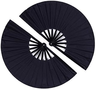 Minelife Minelife 2 Pack Large Folding Hand Fan,  Nylon-Cloth Vintage Retro Fabric Fans, Chinese Kung Fu Tai Chi Hand Fan for  - Image 1