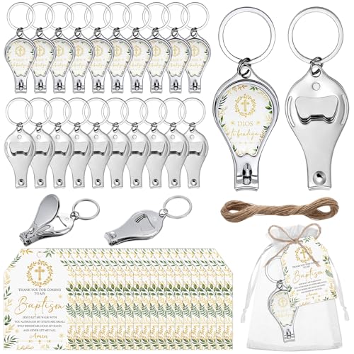Shknldzsm 30 Sets Baptism Party Favors for Guests Catholic Recuerdos De Bautizo Para Niño Niña Baptism Bottle Opener Nail Clippers Keychains Thank You Card for Birthday First Communion - Image 1
