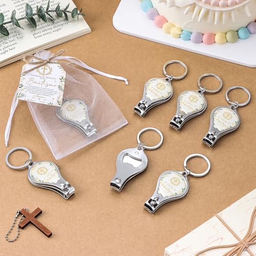 Shknldzsm 30 Sets Baptism Party Favors for Guests Catholic Recuerdos De Bautizo Para Niño Niña Baptism Bottle Opener Nail Clippers Keychains Thank You Card for Birthday First Communion - Image 5
