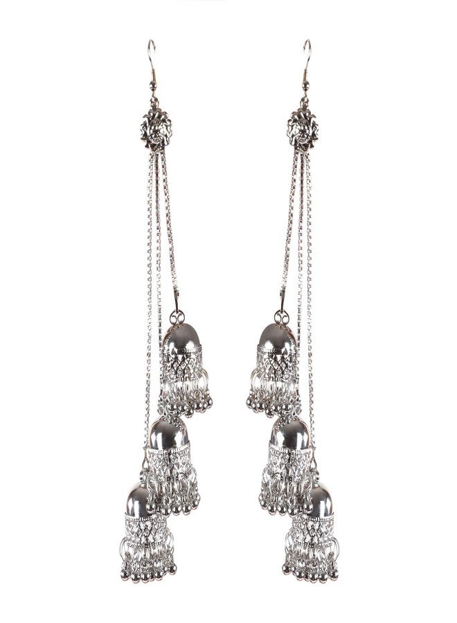 Prink Antique Oxidized Silver Earrings for Women, Silver - Image 1
