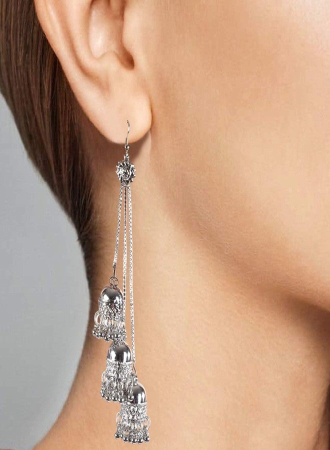 Prink Antique Oxidized Silver Earrings for Women, Silver - Image 2