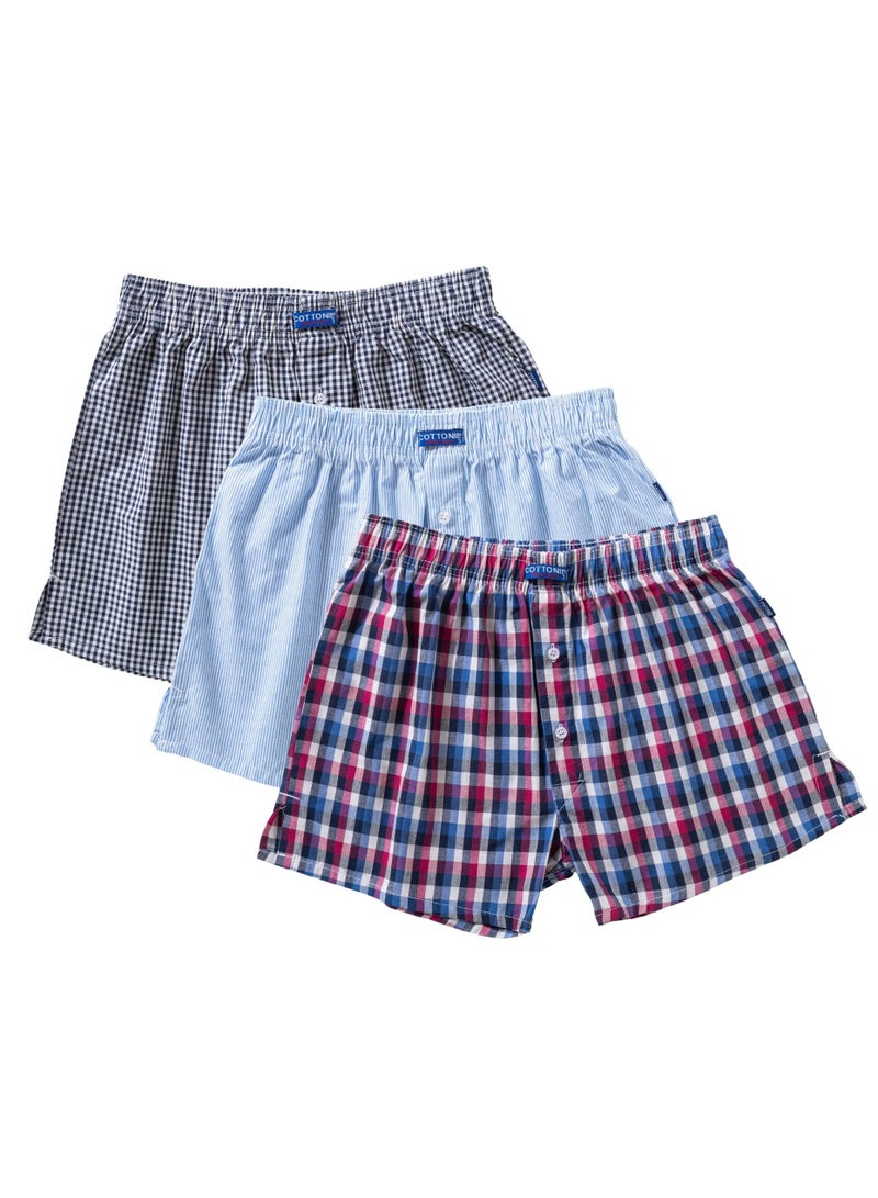 COTTONIL Pack of 3 Woven Classic Boxer Underwear for Men  - Image 1