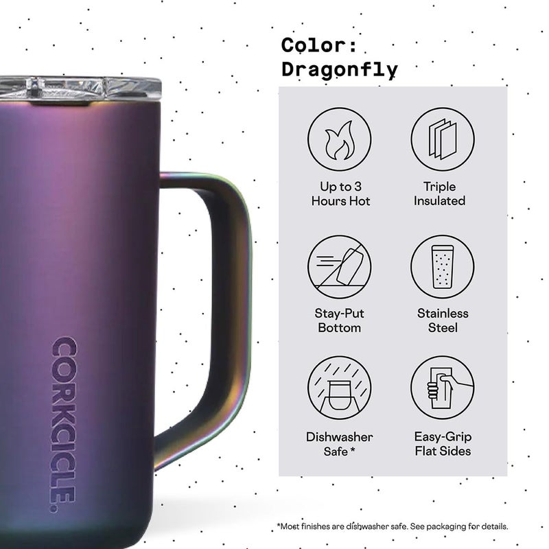 Corkcicle Triple Insulated Coffee Mug with Lid and Handle, Dragonfly, 16 oz – Stainless Steel Travel Mug Keeps Beverages Hot for 3+ Hours – Non-Slip, Easy-Grip, Spill-Resistant Tumbler - Image 4