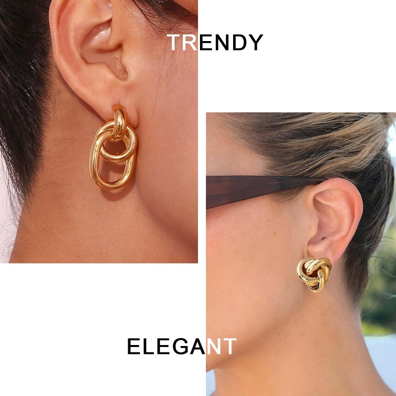 QJLE 6 Pair Chunky Gold Plated Earrings for Women, Geometric Hoop Dangle Earrings Lightweight Teardrop Statement Drop Earrings for Women Trendy Jewelry - Image 3