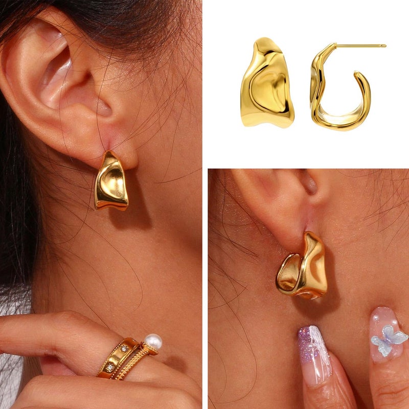 QJLE 6 Pair Chunky Gold Plated Earrings for Women, Geometric Hoop Dangle Earrings Lightweight Teardrop Statement Drop Earrings for Women Trendy Jewelry - Image 5