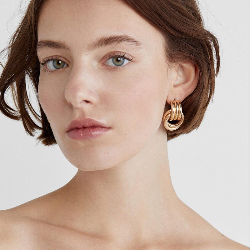 QJLE 6 Pair Chunky Gold Plated Earrings for Women, Geometric Hoop Dangle Earrings Lightweight Teardrop Statement Drop Earrings for Women Trendy Jewelry - Image 2