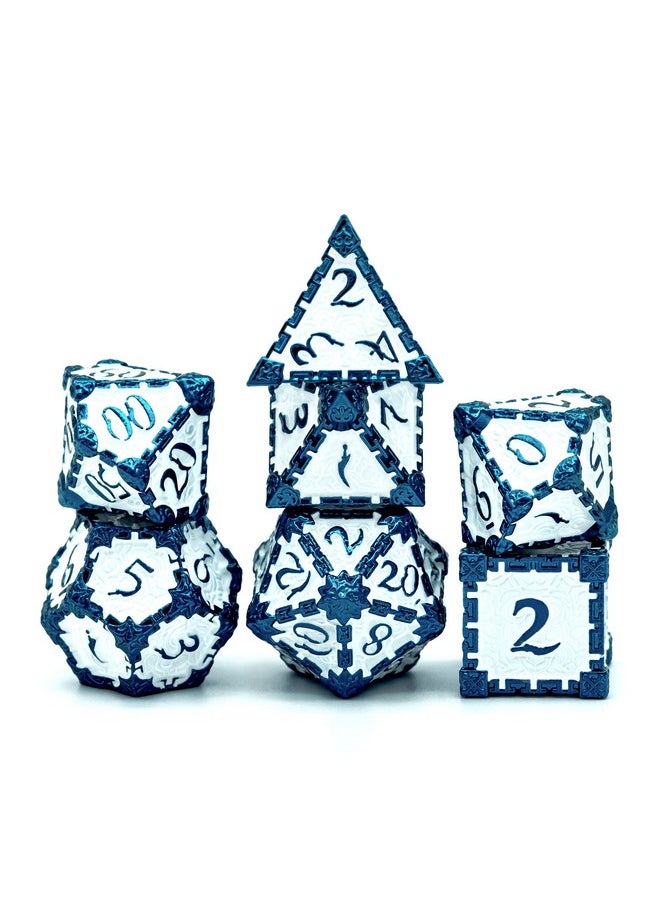 cusdie Metal Dice With Metal Box, 7 Pcs Dnd Metal Dice, Dagger Design Polyhedral Dice Set, For Role Playing Game D&D Dice Mtg Pathfinder (Blue White)  - Image 1