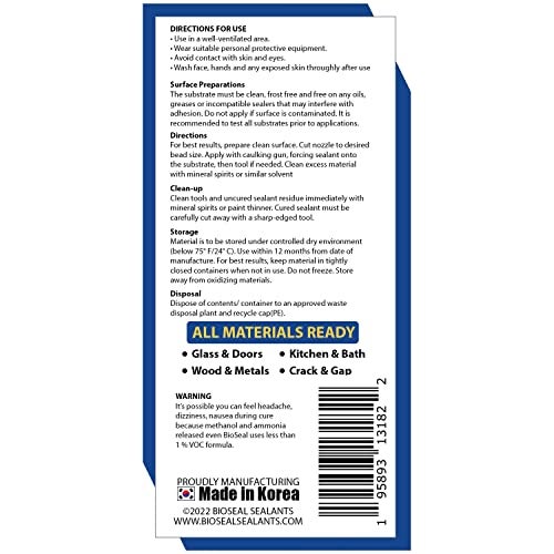 ZERED Clear BioSeal 100 % silicona sellante para calafatear uso general, cartucho de 10 onzas, transparente (paquete de 1) - Image 5