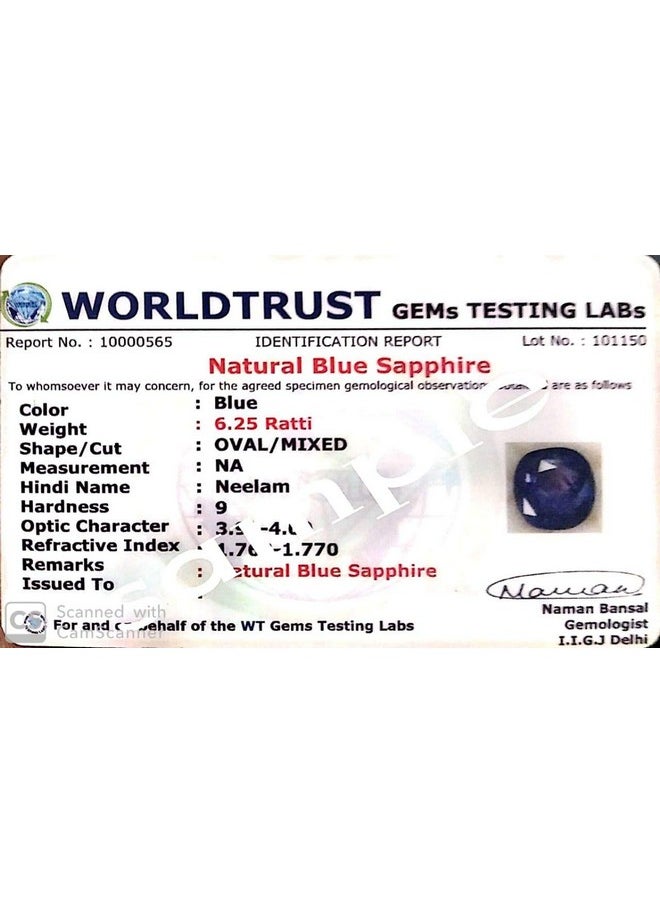 LMDPRAJAPATIS - 3.35 Carat 4.25 Ratti Blue Sapphire (Neelam/Nilam Stone) Natural Ceylon Quality Gemstone A+++ Quality - Image 1