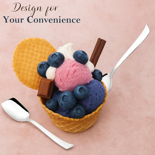 Vemlons Ice Cream Spoon Stainless Steel Set of 12 Icecream Spoons, Silverware Spoon Set, Dinner Spoon 14cm, Food Grade Silverware for Home & Kitchen, Durable Stylish, 12 Silver Spoons - Image 3