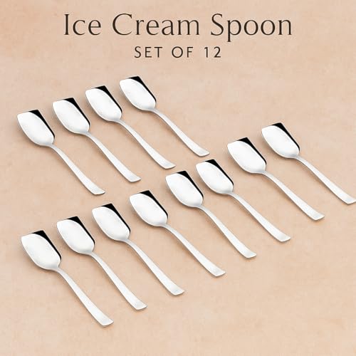 Vemlons Ice Cream Spoon Stainless Steel Set of 12 Icecream Spoons, Silverware Spoon Set, Dinner Spoon 14cm, Food Grade Silverware for Home & Kitchen, Durable Stylish, 12 Silver Spoons - Image 4