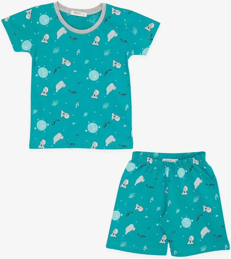 بريز Girls & Boys Baby Boy Shorts Pajama Set Kuala Patterned 9 Months-3 Years, Petrol Green